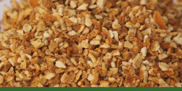 Dried organic orange peel with a Gaia Garden green bar